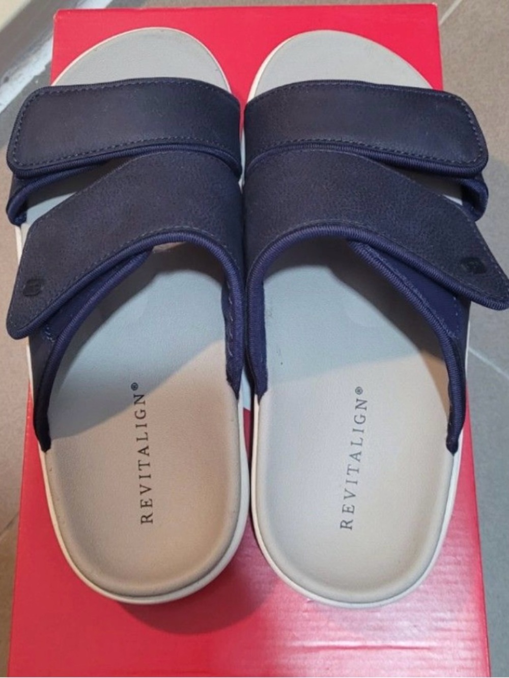 REVITALIGN Kids Navy and White Dual-Strap Slide Sandals
